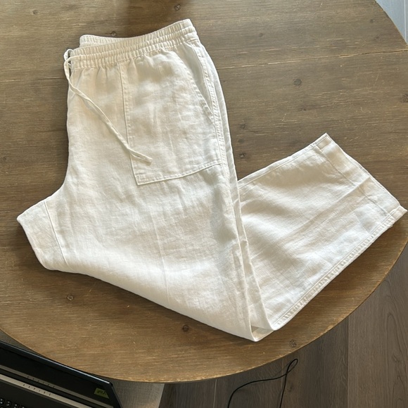 Land’s End 100% Linen High Rise White Crop Pants Women Size 16 White - Picture 10 of 13